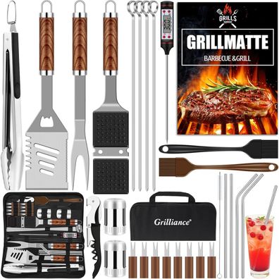 Hochwertiges Grillbesteckset aus Edelstahl 30 teilig Perfektes Camping Zubehör