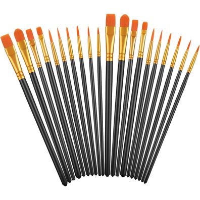 Künstler Pinselset 20 Stück 10 Größen Acrylfarben Aquarell Modellbau Schwarz