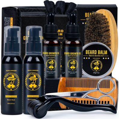Bartwuchsset mit Bartroller für Männer inkl 2 Bartwuchsöl Shampoo Balsam Bürste