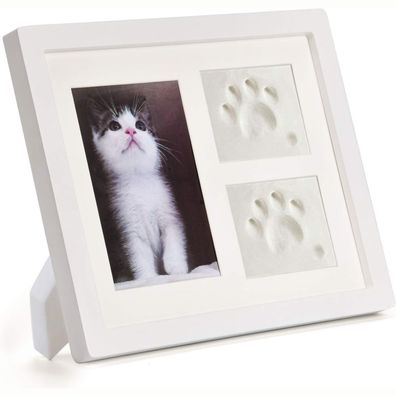 TierLieb Pfotenabdruck Set Weiß Gipsabdruck Bilderrahmen Hunde Katzen Geschenk