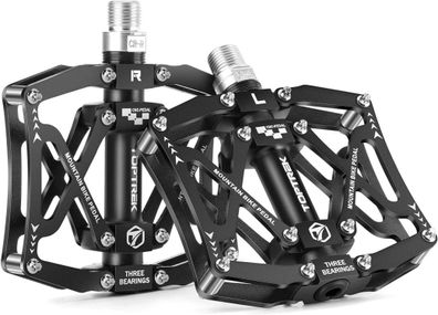Toptrek Fahrradpedal 9/16 Zoll Achse CNC Aluminium MTB Pedal Schwarz