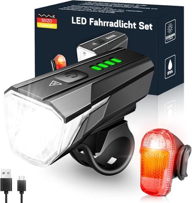 Fahrradlicht Set LED 100 LUX StVZO Zugelassen USB Aufladbar IPX4