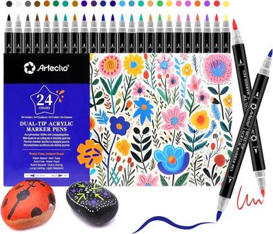Acrylstifte 24 Farben Dual Tip Marker Rock Painting Glas Papier Holz DIY
