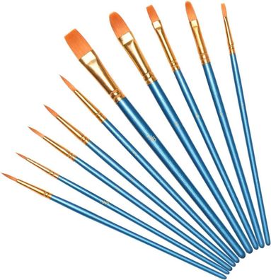 10er Set Nylon Künstlerpinsel für Aquarell Acryl Ölgemälde