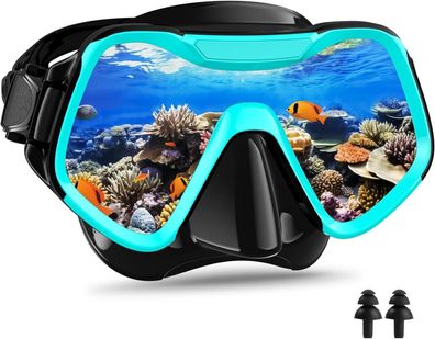 Taucherbrille Erwachsene 180°Panorama Gehärtetes Glas Anti-Fog Schwimmbrille