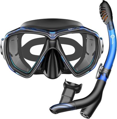 Premium Schnorchelset mit Taucherbrille - wasserdichtes Anti-Fog Glas - Dry