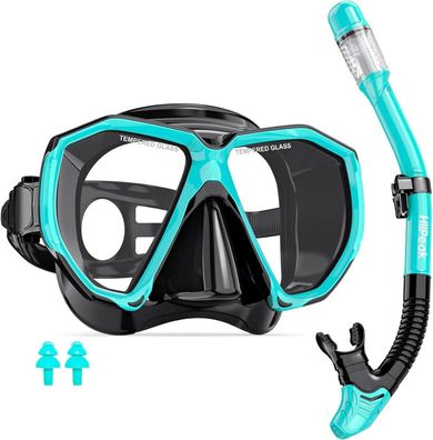 Hiipeak Schnorchelset Erwachsene mit Dry Schnorchel Taucherbrille Gläser Blau