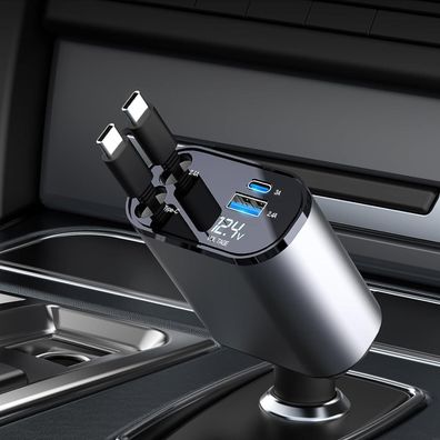 Einziehbares Auto Ladegerät 60W für iPhone Samsung Galaxy Google Pixel HuaWei
