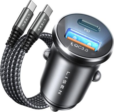 Auto Ladegerät USB C PD & QC3.0 54W Adapter 60W Kabel Schwarz