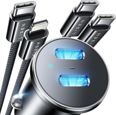 LISEN 90W Zigarettenanzünder USB C Adapter PD45W KFZ Ladegerät Schwarz