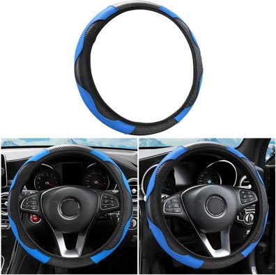 Auto Lenkradbezug Blau Mikrofaser Leder Rutschfest 37 38cm