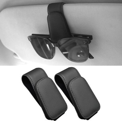 Auto Brillenhalter Sonnenblende 2er Pack Schwarz Magnetisch Leder