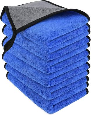 Mikrofasertücher Auto 6er Set 500GSM Fusselfrei Haushalt Küche 30x40cm Blau