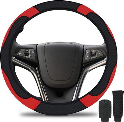 Lenkradabdeckung Handbremse Getriebe Set Echtes Leder 37-39cm Schwarz Rot