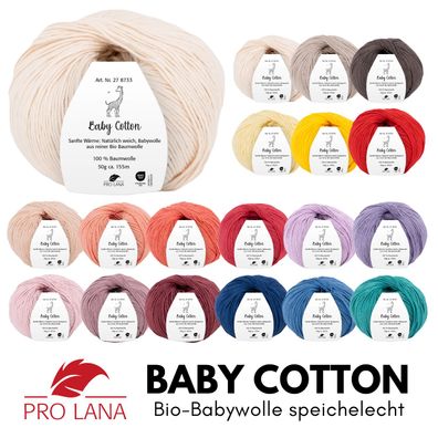 Pro Lana BABY COTTON 50 g 100 % Bio-Baumwolle Babywolle speichelecht 155 m