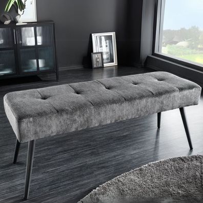 Moderne Sitzbank BELLE 100cm dunkel-grau Cord schwarzes Gestell