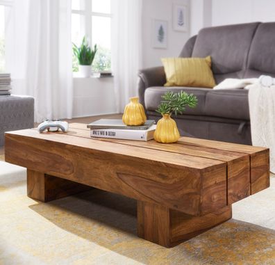 Wohnling Sheesham Couchtisch 120 x 45 x 30 cm Massivholz Wohnzimmertisch