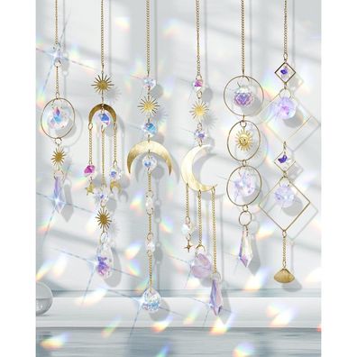 Regenbogen Sonnenfänger Kristall 6er Windspiel Sonne Mond Sterne Fensterhänger