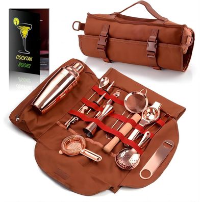 Cocktail Shaker Set 17-teilig Kupfer Bar Zubehör Tasche Mixology Kit Geschenk