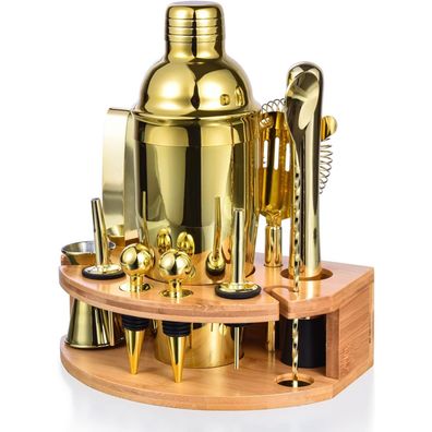 Goldenes Edelstahl Cocktail Shaker Set 750ML 12tlg Bar Tool Kit mit Rezeptheft