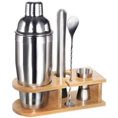 750ML Cocktail Shaker Set 5tlg Edelstahl Martini Mixing Kit mit Holzständer