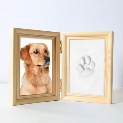 3D Gipsabdruck Pfotenabdruck Holzrahmen Andenken Set Hölzern
