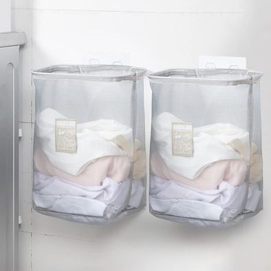 2 Stück Wäschesammler Faltbar Wandmontage Kinderzimmer Grau