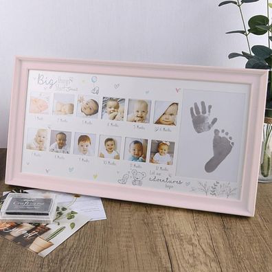 Fotorahmen Baby Handabdruck Fußabdruck Jahrestag Rosa