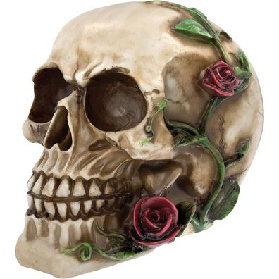 Naturharz Schädel Modell Lebensgröße mit Rosen Design für Halloween Party Deko