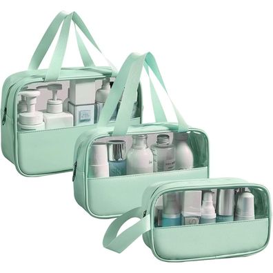 Kosmetiktasche Transparent PVC 3 Stück Wasserdicht Leicht Kulturbeutel Grün