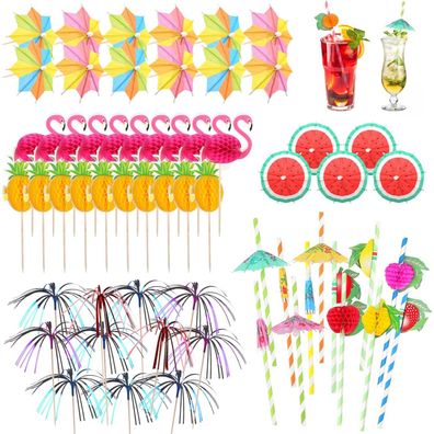 Cocktail Deko 80tlg Cocktailschirmchen Strohhalme Rührer Hochzeitsfeier