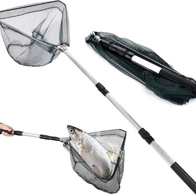 Faltbarer Kescher Angeln 120cm Teleskop-Stangengriff Ultraleicht Gummiertes Netz