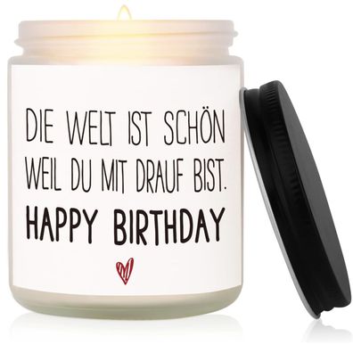 Geburtstagsgeschenke für Freundin Duftkerze mit Herzspruch, 198g Sojawachs