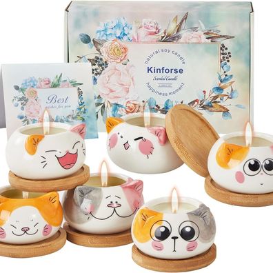 Katzengeschenke für Frauen Duftkerzen geschenkset 6 Düfte in Katzen Gefäßen