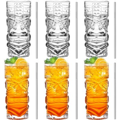 Moderne Tiki Cocktailgläser 400ml Lustige Longdrinkgläser 6er Set