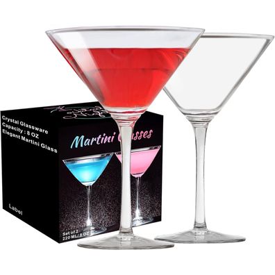 Premium Kristall Martini Cocktailgläser 240ml 2er Set Handgeblasen Geschenk