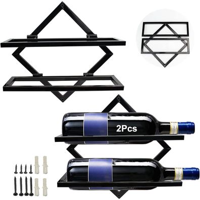 2er Set Weinhalter Metall Faltbar Wandmontage für Küche Bar Schwarz