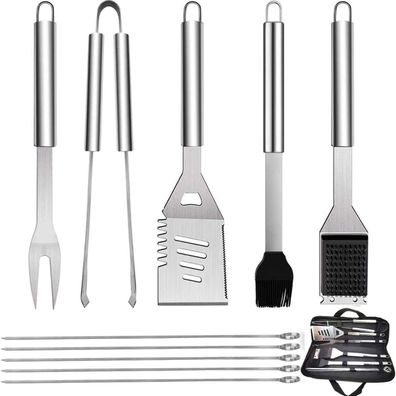 Edelstahl Grillbesteck 10Stk Geschenk für Männer BBQ Grill Zubehör Set Profi Kit