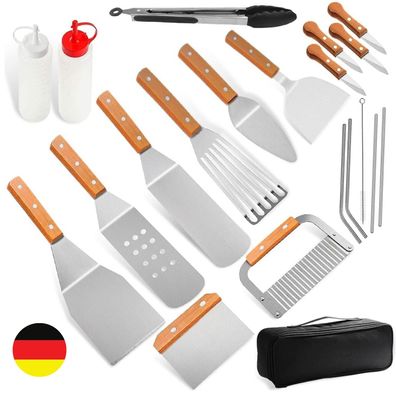 Profi Grillzubehör Set 8-teilig Edelstahl Grillspachtel für Outdoor Teppanyaki