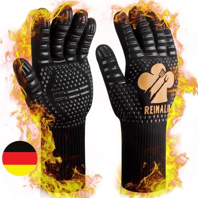 Grill Zubehör: Grillhandschuhe 800°C Baumwolle Gold L/XL/XXL Rutschfest