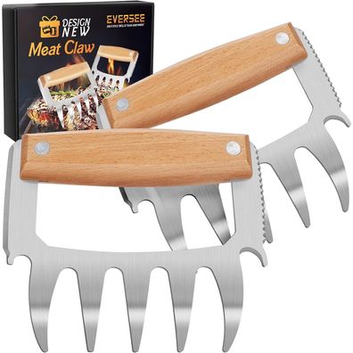 Männer Geschenke Pulled Pork Krallen Grillzubehör Holzgriff Rostfreier Stahl