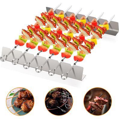 Schaschlikspieße Edelstahl Lange Grill Spieße mit Halterung Grillzubehör 6 Pack
