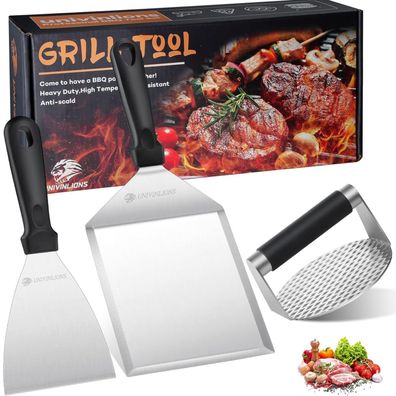 XL Plancha Spachtel und Burger Smasher Set Edelstahl für Perfekte Patties