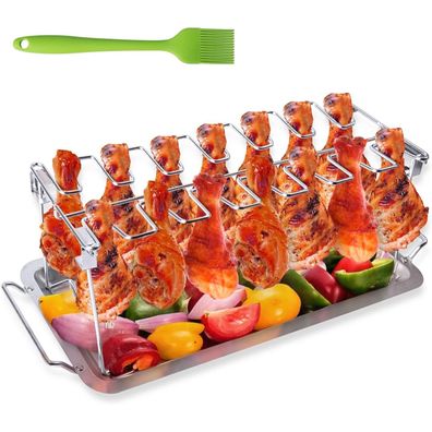 Grill Zubehör Hähnchenkeulenhalter mit Auffangschale und Bürste Edelstahl