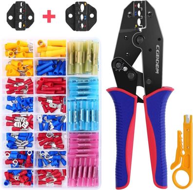 Crimpzange Kabelschuhe Set mit 200 Stück Kabelschuhen 100 Stoßverbinder