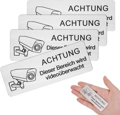 Videoüberwachung Schild Set 4 Stück 8.5x3 cm Selbstklebend Aluminium
