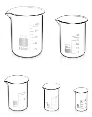 Messbecher Glas 5ml 10ml 25ml 50ml 100ml Set Labor Küche QWORK® 5stk