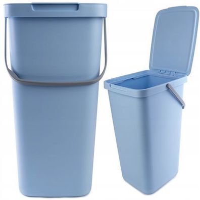KADAX Abfallbehälter mit Deckel und Griff, Abfalleimer aus Plastik, 25L, Blau