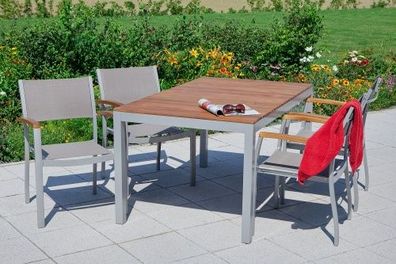 Naxos Set 5tlg., 4 Stapelsessel, Tisch 150 x 90 cm, grau