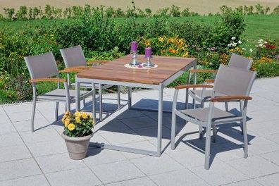 Naxos Set 5tlg., 4 Stapelsessel, Ausziehtisch 150 (200) x 90 cm